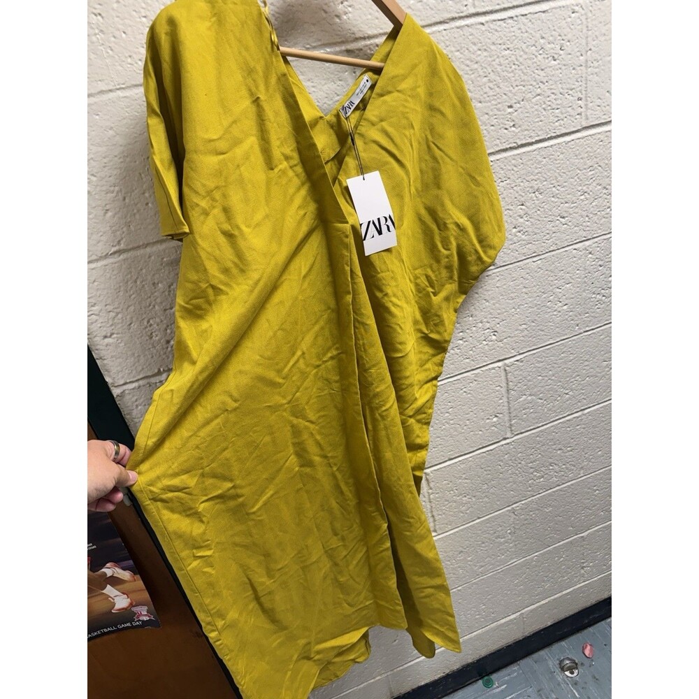 NWT Zara Yellow Linen Blend Kaftan Tunic Dress Size Small - Picture 5 of 11